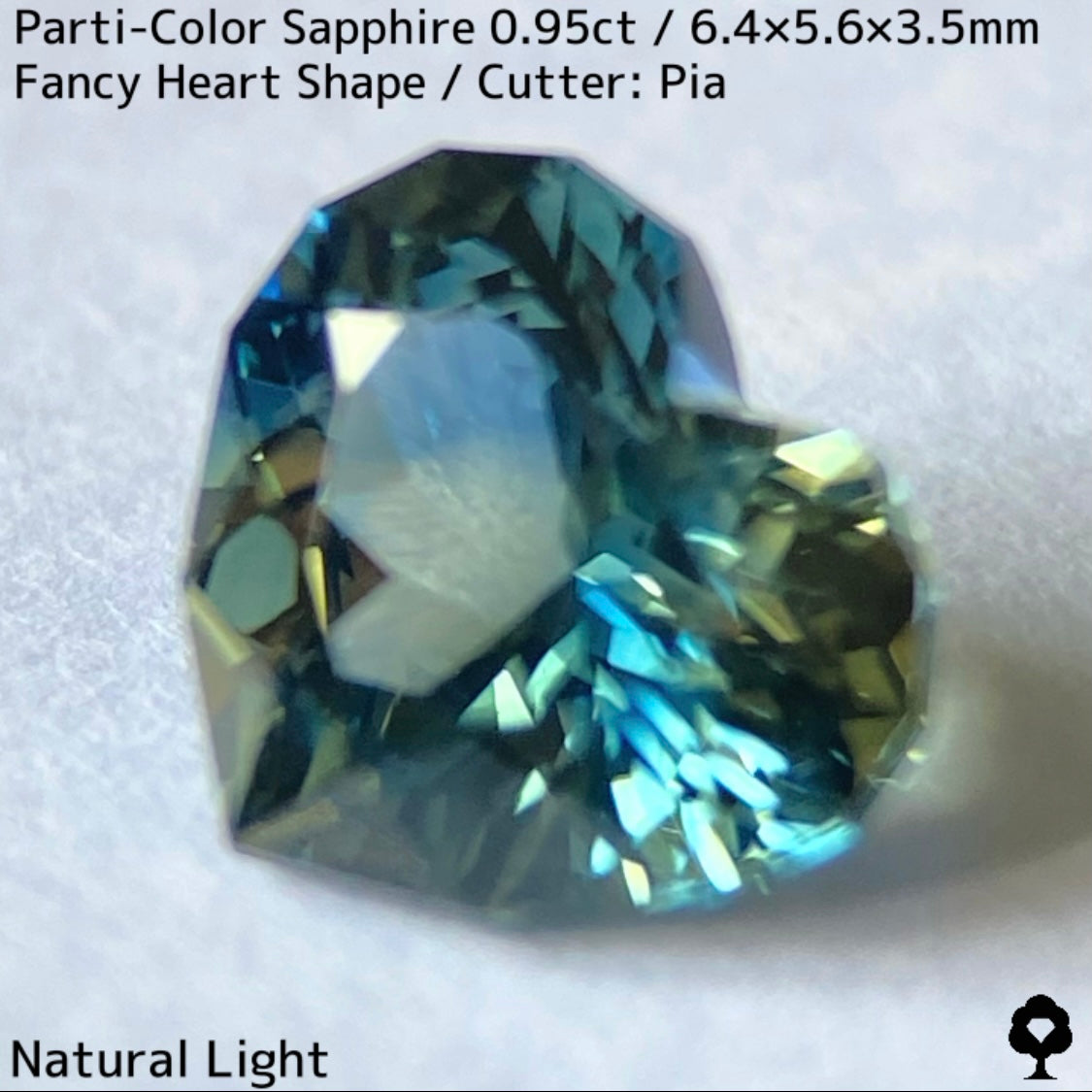 Parti-colored sapphire 0.95ct ★ A beautiful rare fancy heart with a colorful party feel ranging from yellow to purple-blue