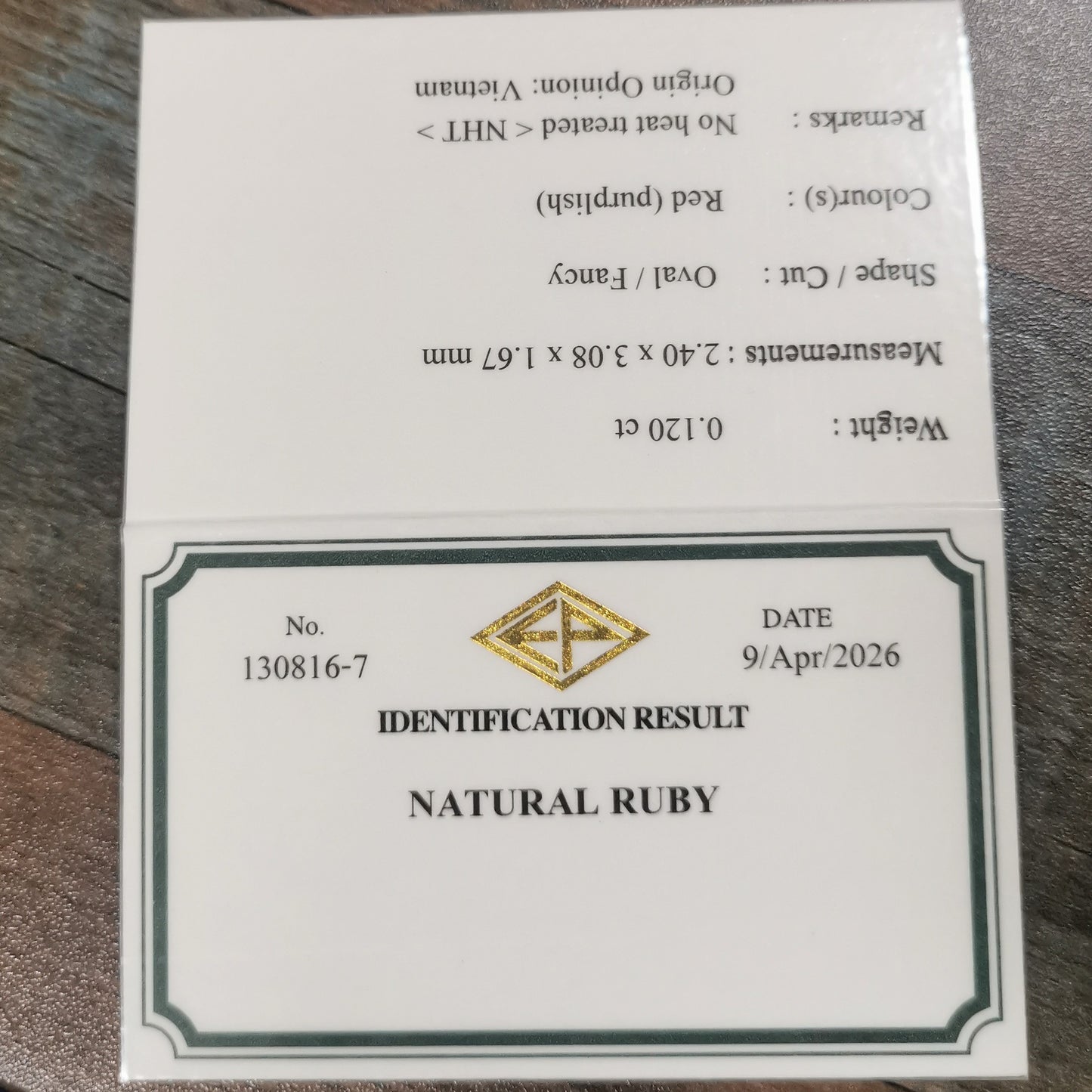 Un-Heat Ruby 0.120ct / Vietnam
