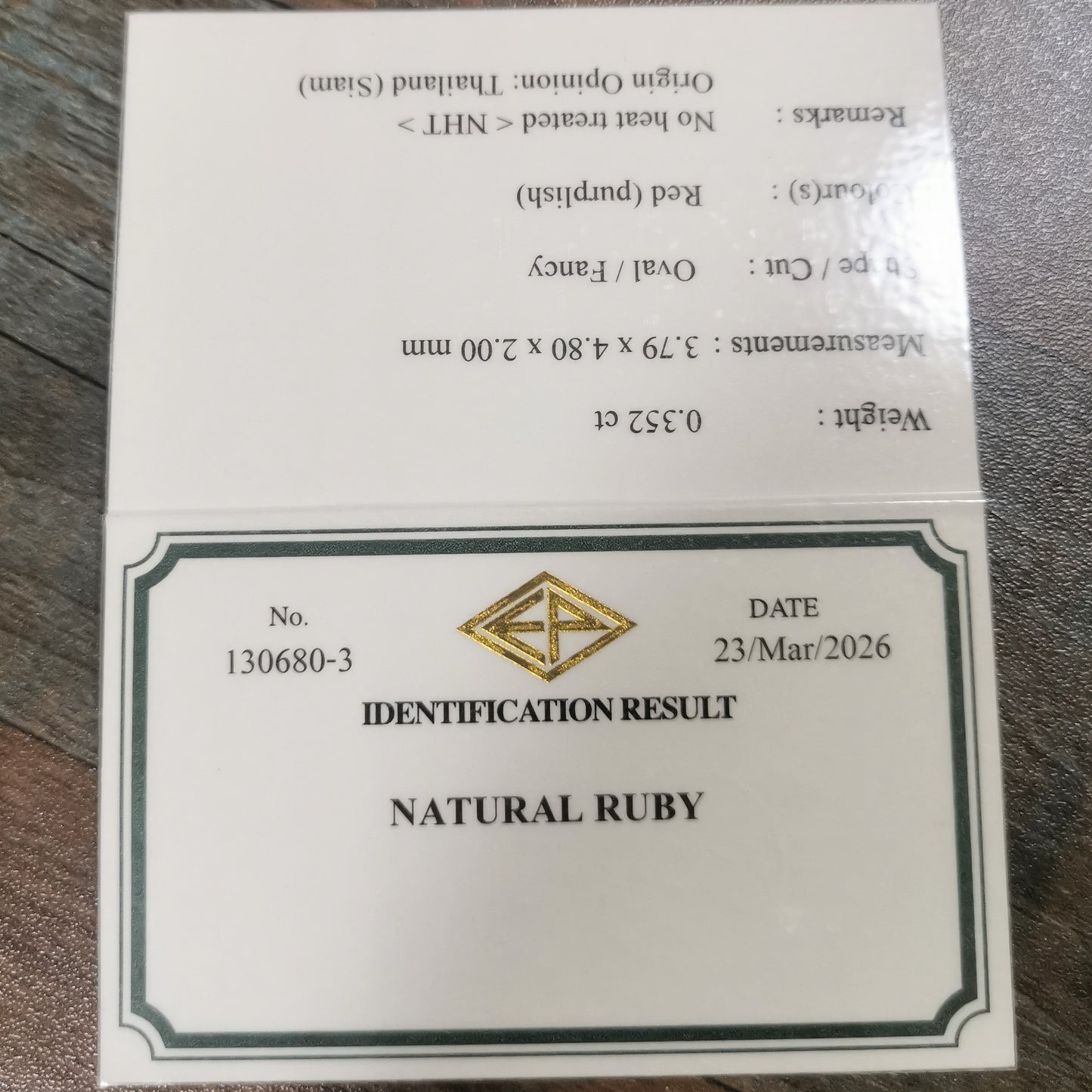 Un-Heat Ruby 0.352ct / Thailand