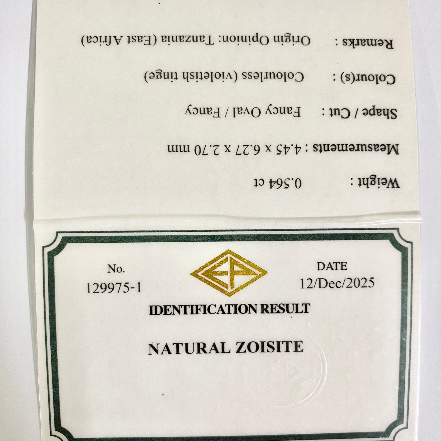 【Nori's Gem】Near Colorless Zoisite 0.564ct / Tanzania
