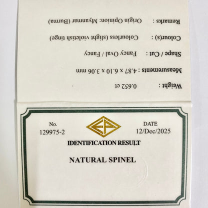 【Nori's Gem】Colorless Spinel 0.652ct / Burma