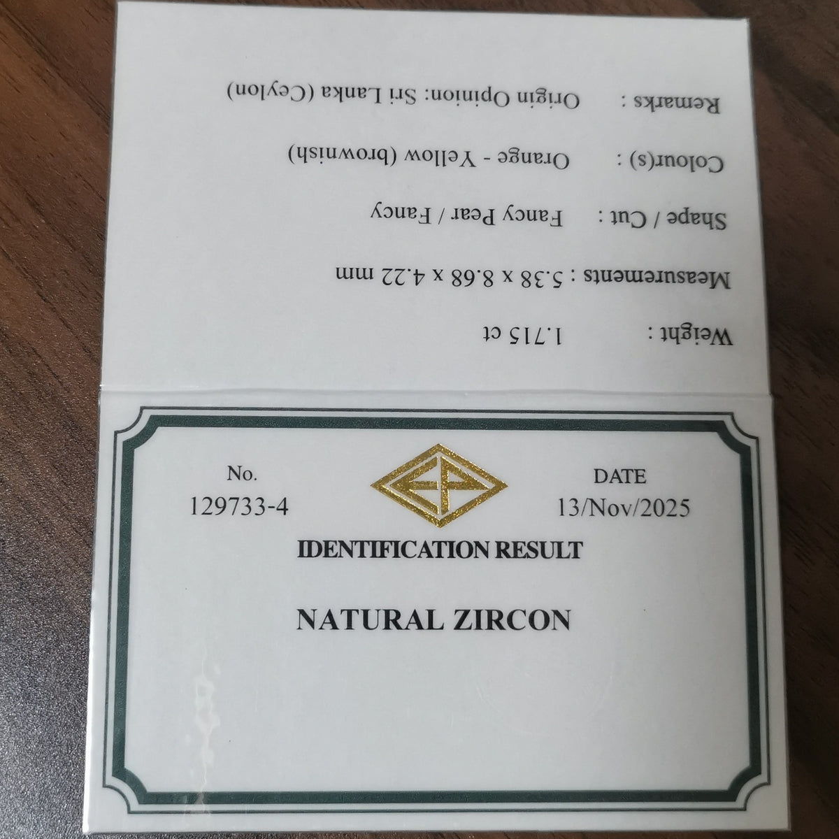 Yellow Zircon 1.715ct / Sri Lanka