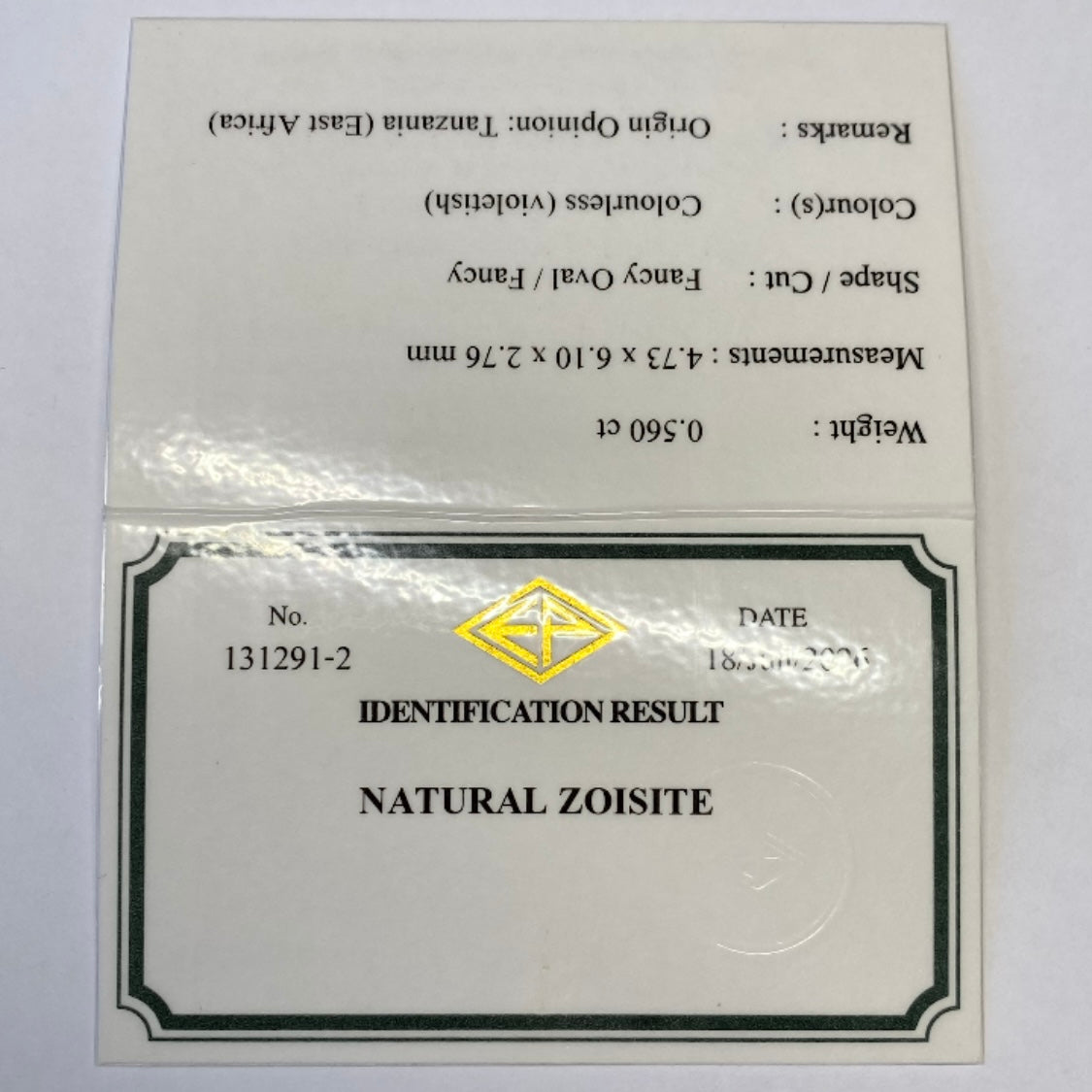 【Nori's Gem】Near Colorless Zoisite 0.560ct / Tanzania