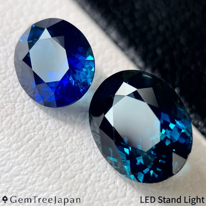 【September Gem Set】"Dark Teal Blue" Sapphire 2.083ct & "Deep Teal Blue" / Thailand (Kanchanaburi)
