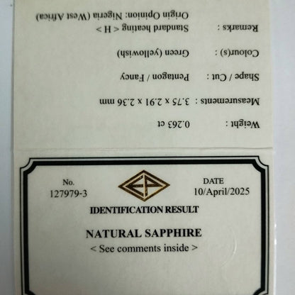 【お客さま専用】Yellowish Green Sapphire 0.263ct / Nigeria
