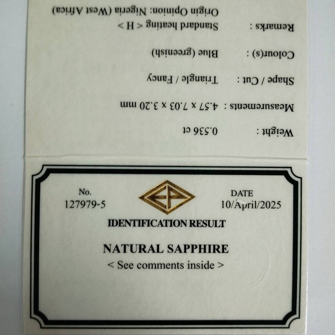 Teal Blue Sapphire 0.536ct / Nigeria