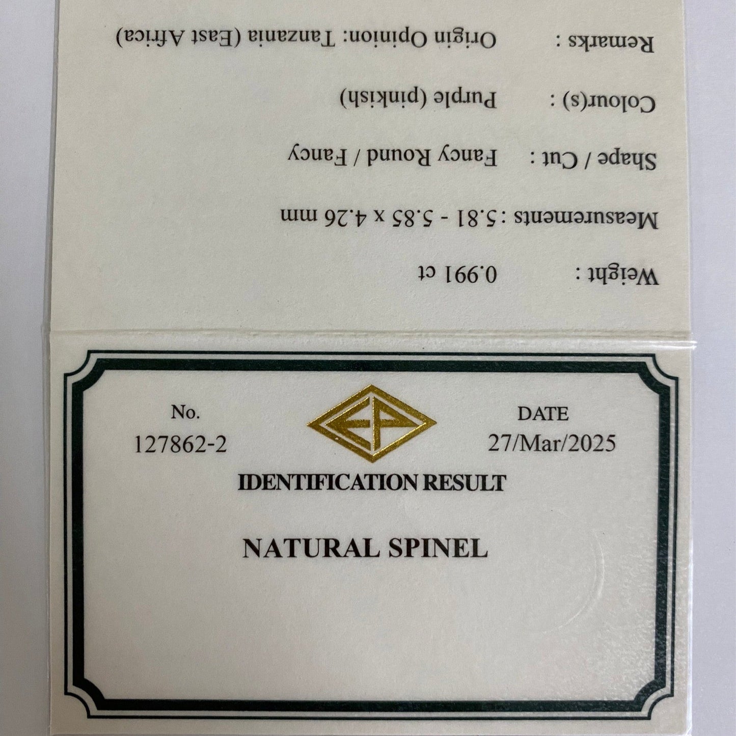 【¥114,000以上のお買い物で無料に】Silky Purple Spinel 0.991ct / Tanzania