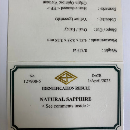 Greenish Yellow Sapphire 0.753ct / Vietnam