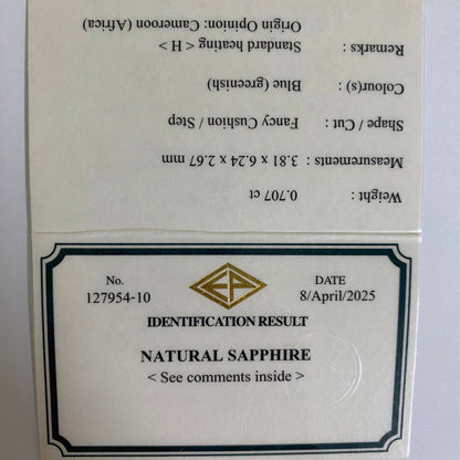 Silky Greenish Blue Sapphire 0.707ct / Cameroon