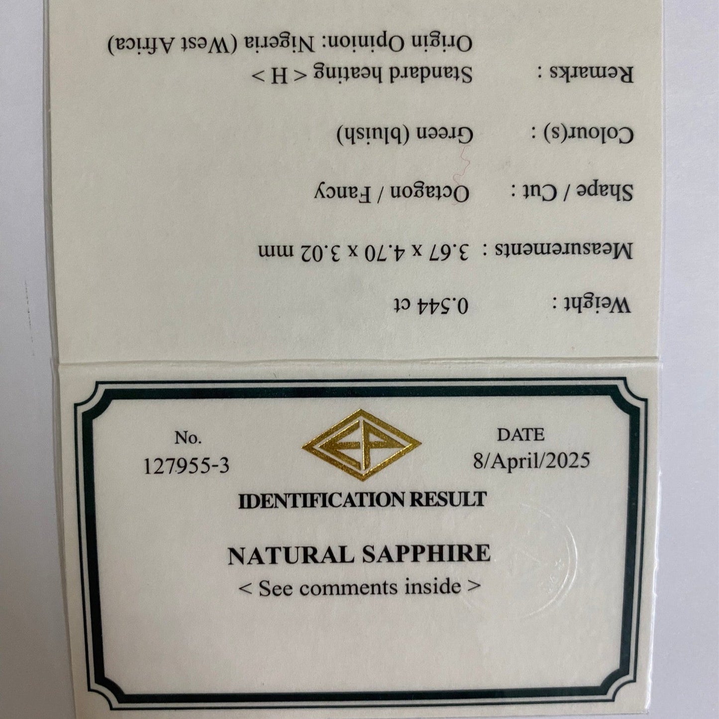Green-Silky Blue Sapphire 0.544ct / Nigeria
