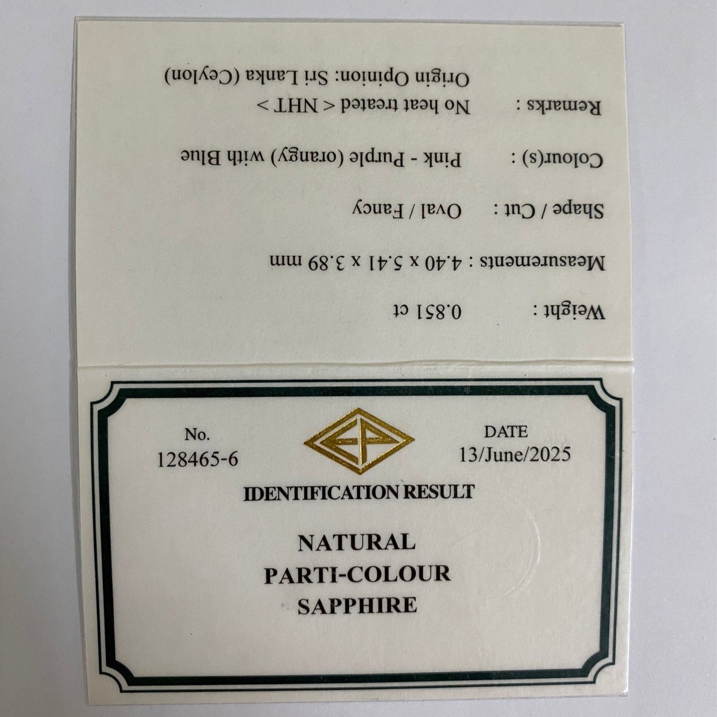 Un-Heat Parti-Color Sapphire 0.851ct / Sri Lanka