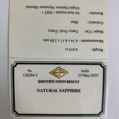 Un-Heat Cornflower Blue Sapphire 0.614ct / Burma