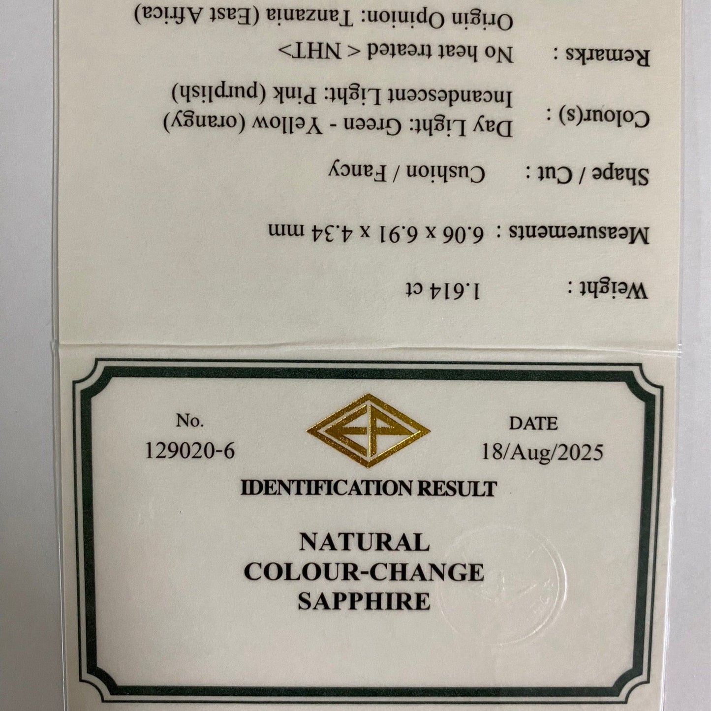 Un-Heat Color Change Sapphire 1.614ct / Tanzania