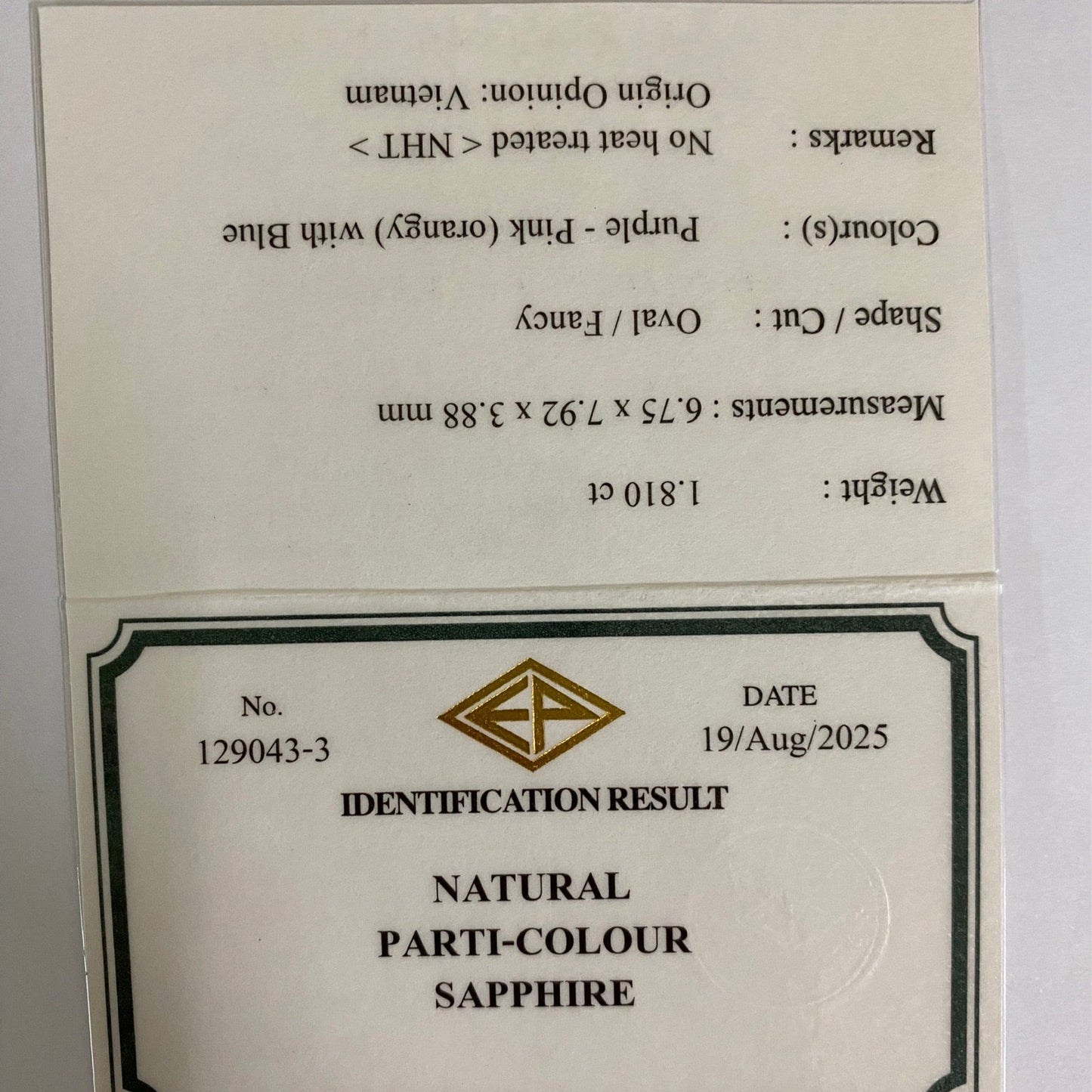 Un-Heat Parti-Color Sapphire 1.810ct / Vietnam