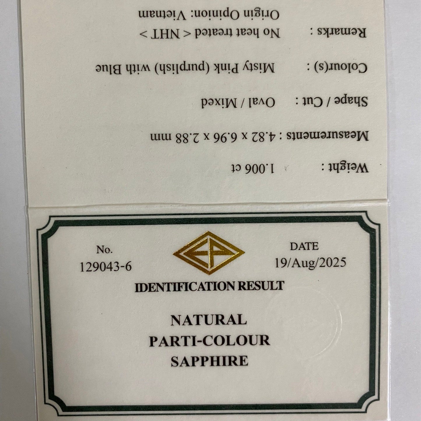 Un-Heat Parti-Color Sapphire 1.006ct / Vietnam