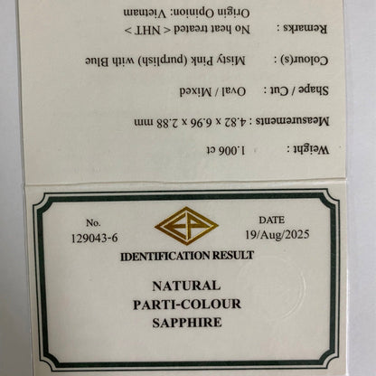 Un-Heat Parti-Color Sapphire 1.006ct / Vietnam