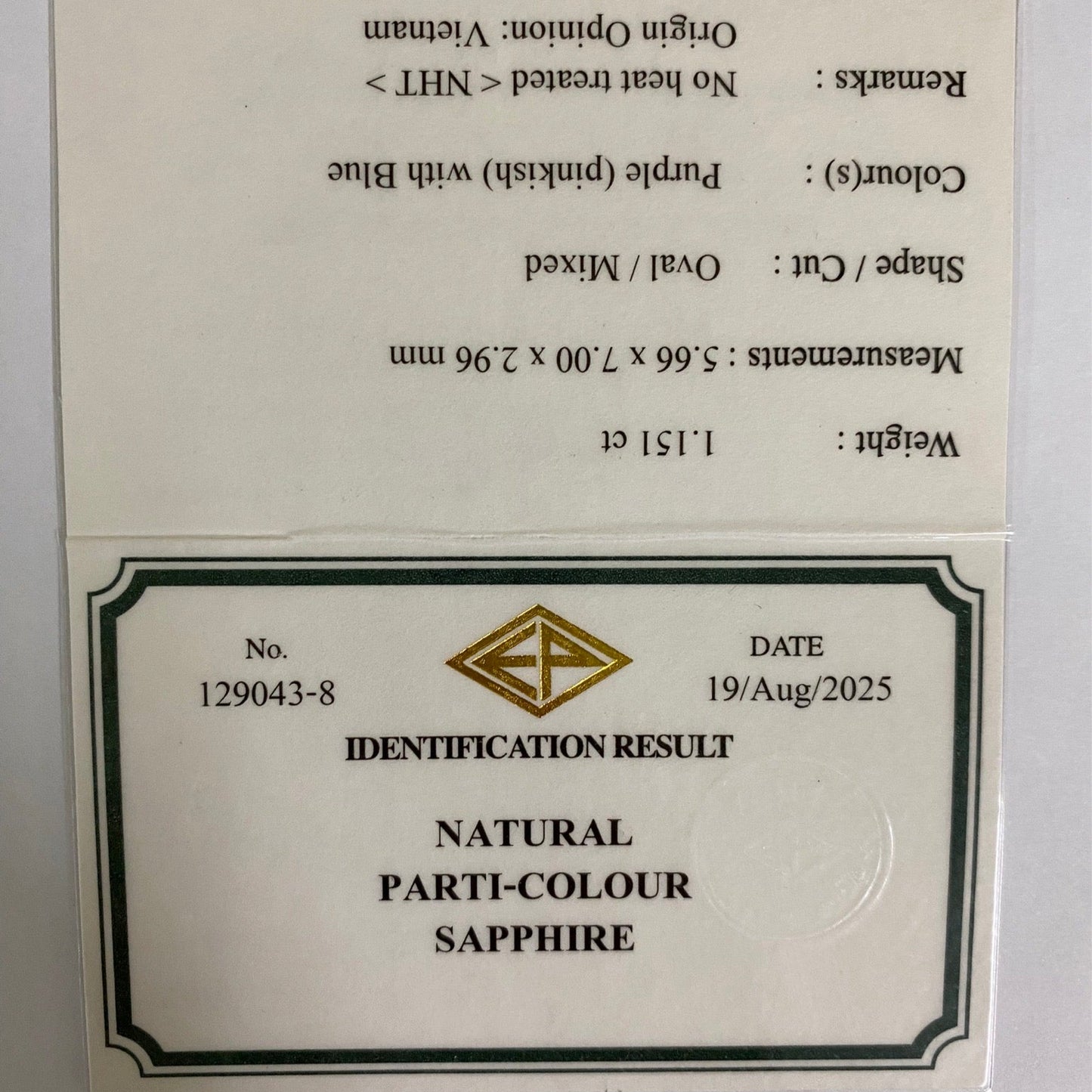Un-Heat Parti-Color Sapphire 1.151ct / Vietnam