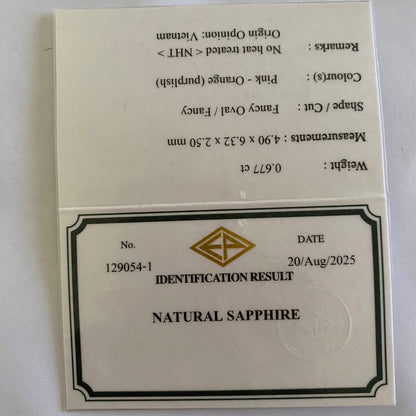 Un-Heat Padparadscha Sapphire 0.677ct / Vietnam