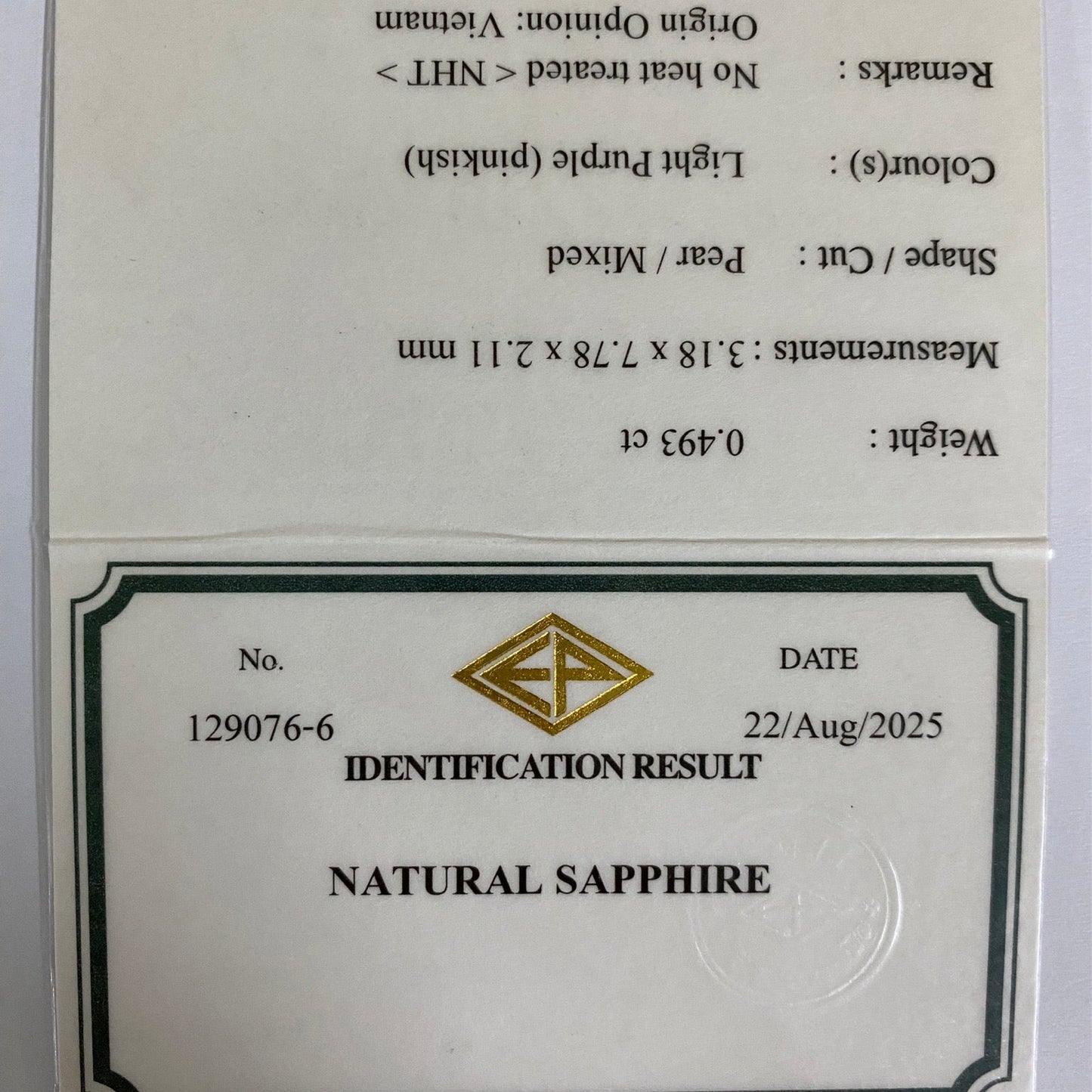 Un-Heat Sapphire 0.493ct / Vietnam
