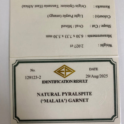 Malaya Garnet (Pyralspite) 2.027ct / Tanzania