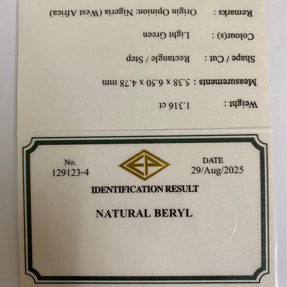 【Trial Price】Green Beryl 1.316ct / Nigeria