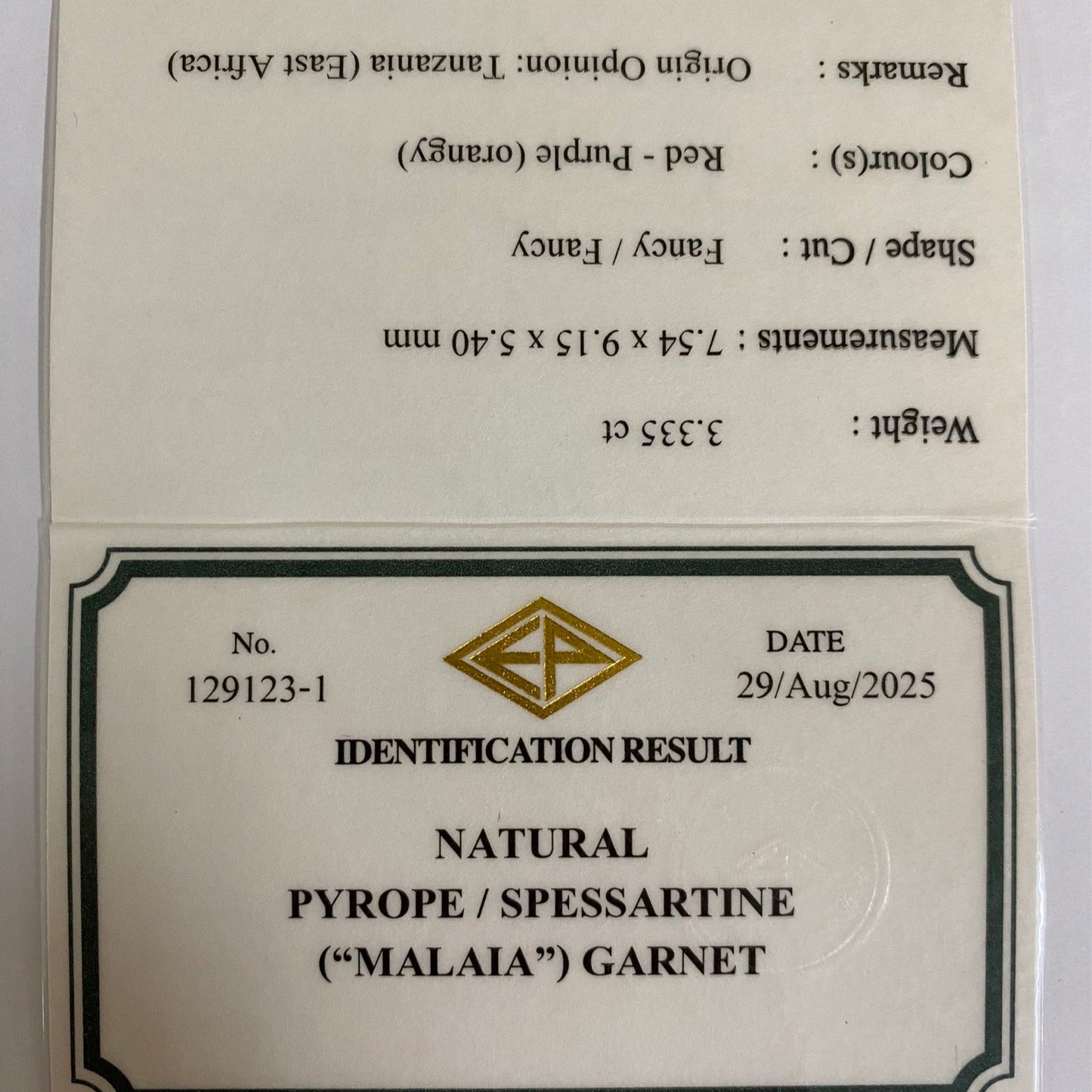 Malaya Garnet 3.335ct / Tanzania