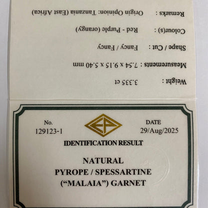 Malaya Garnet 3.335ct / Tanzania