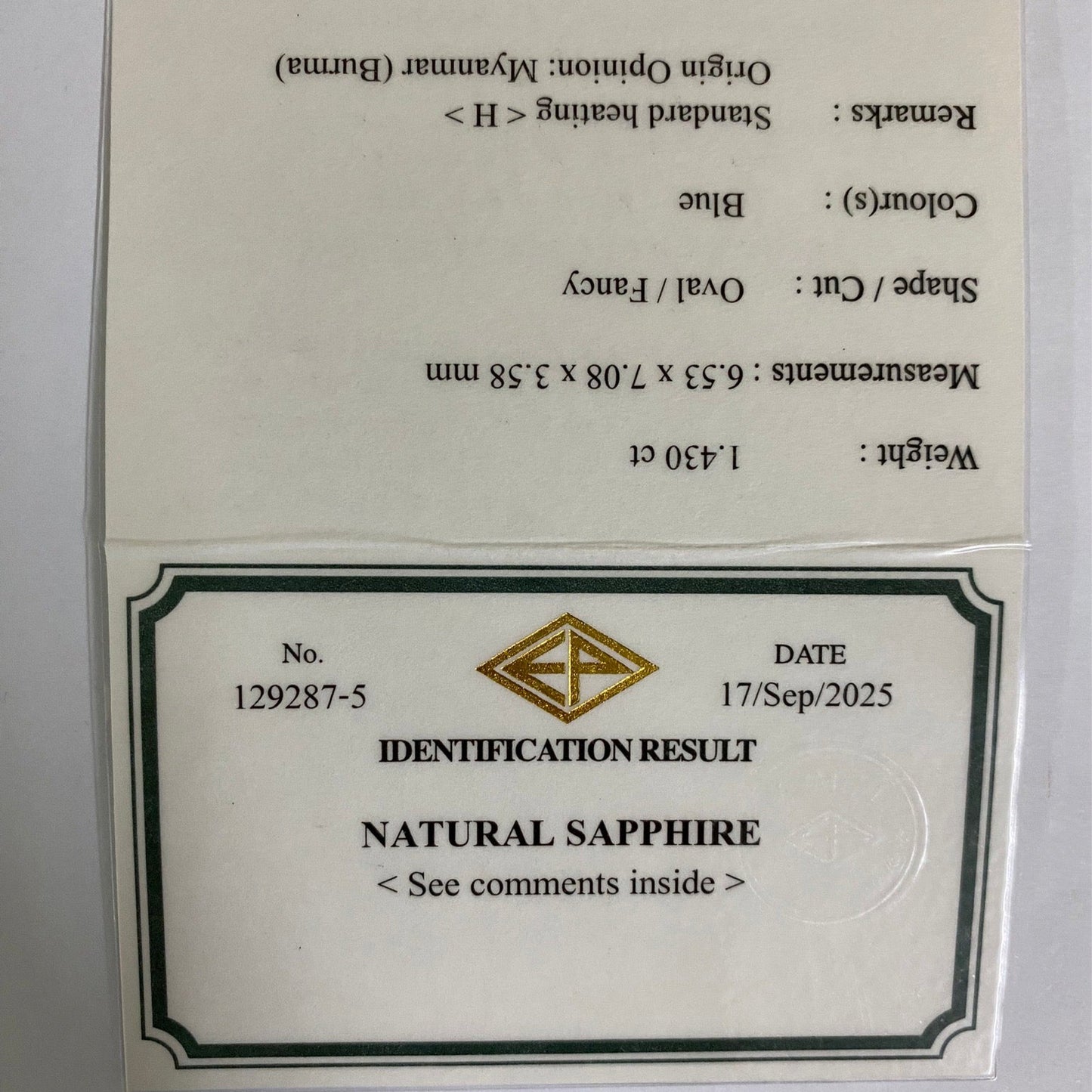 Royal Blue Sapphire 1.430ct / Burma