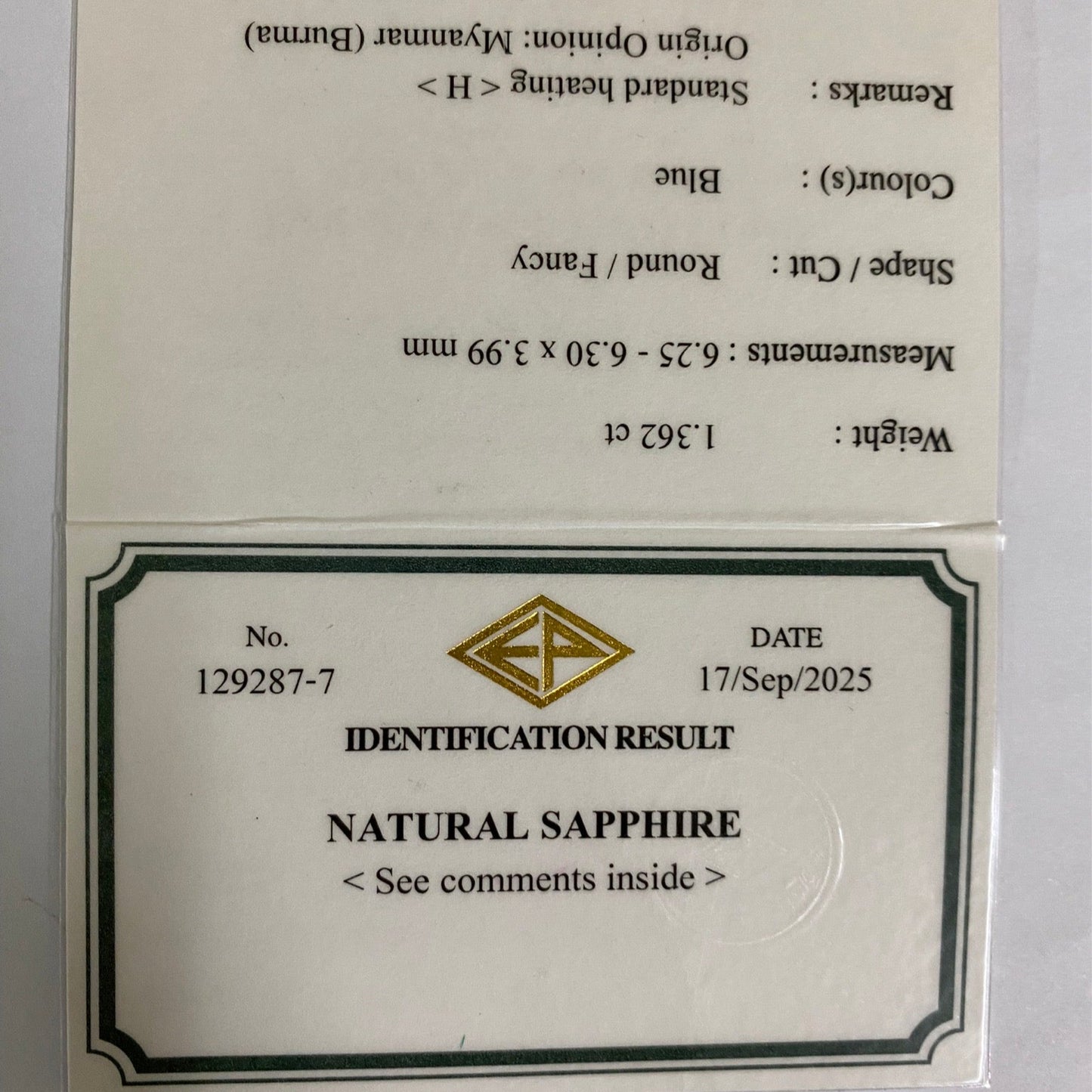 Royal Blue Sapphire 1.362ct / Burma