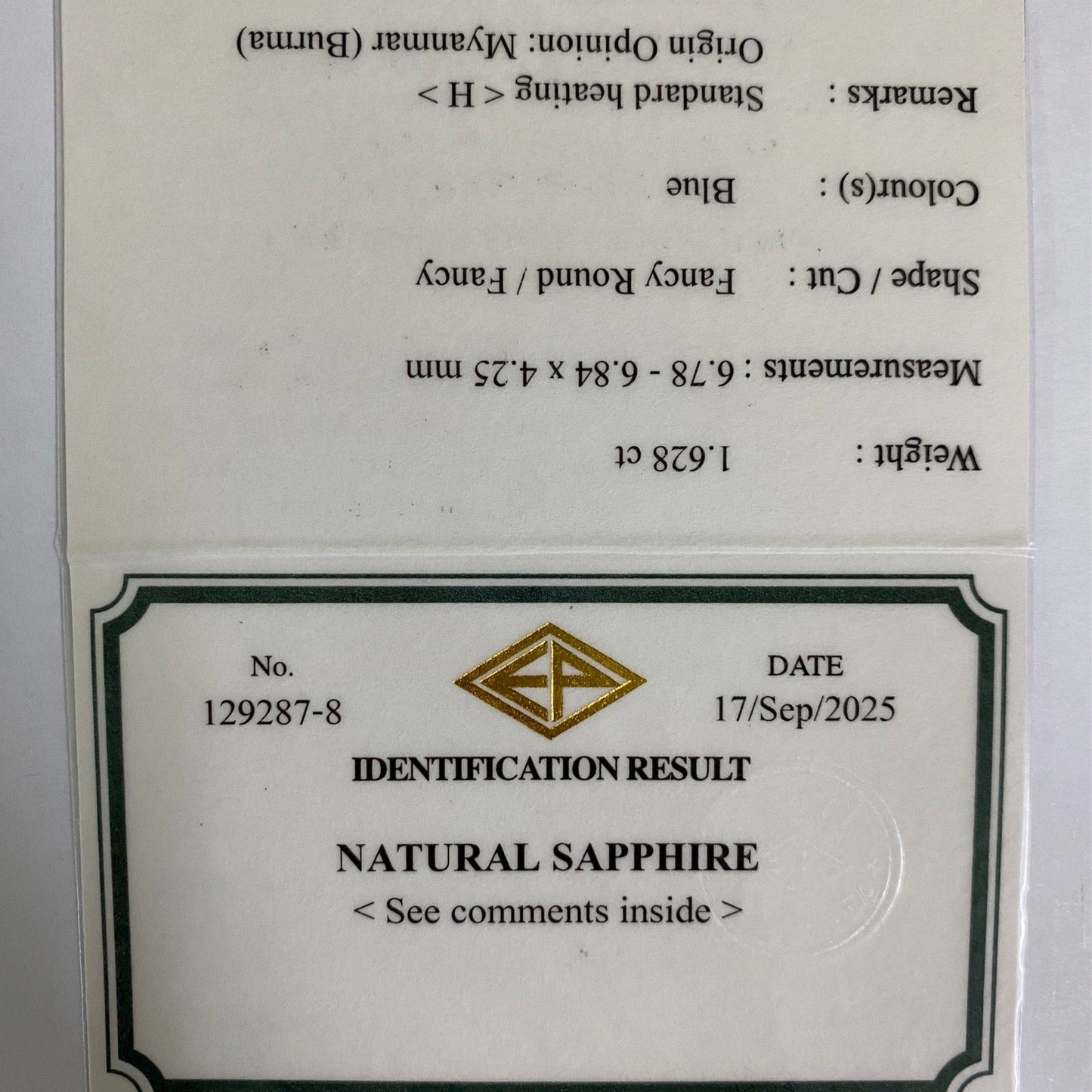 Royal Blue Sapphire 1.628ct / Burma