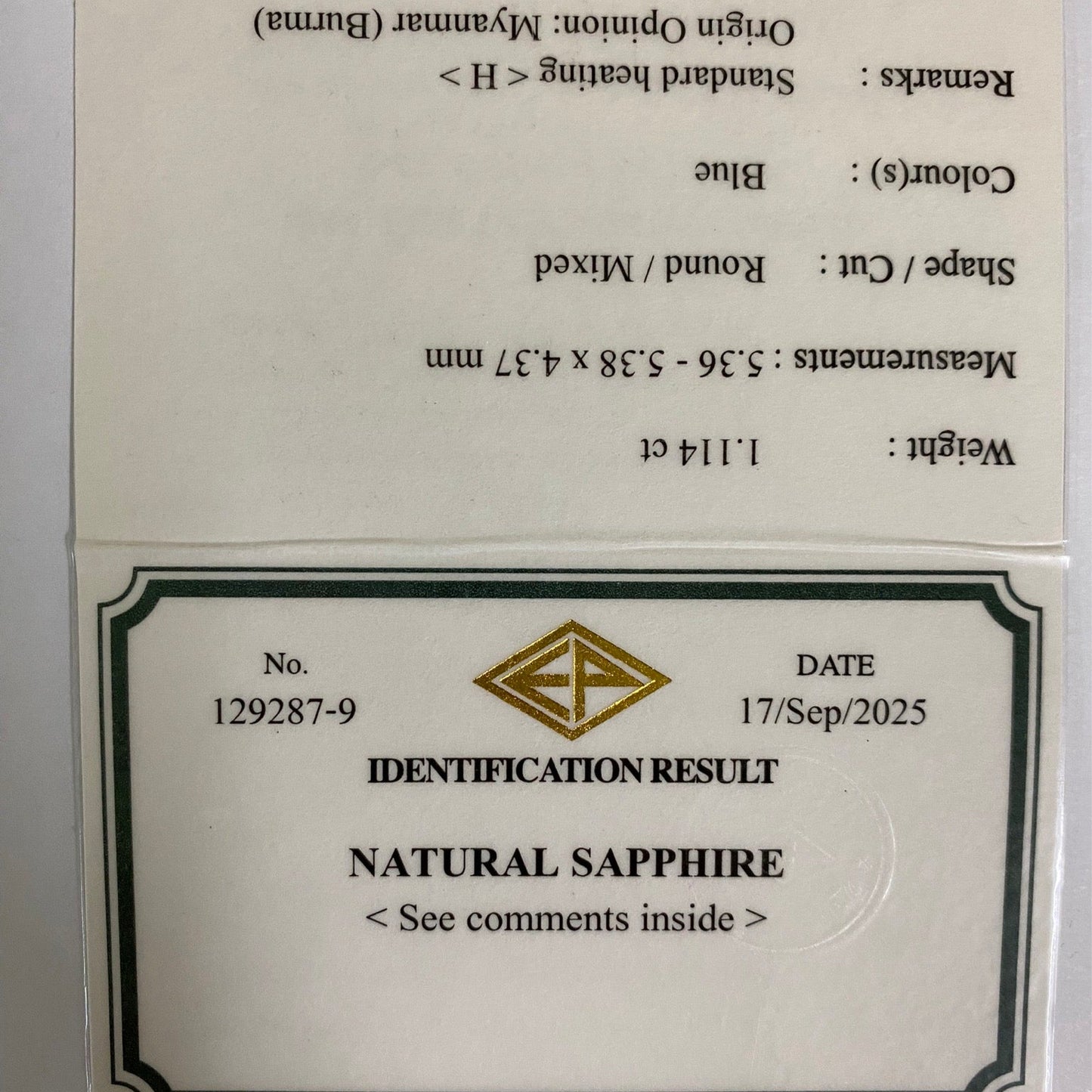 Royal Blue Sapphire 1.114ct / Burma