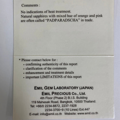 Un-Heat Padparadscha Sapphire 1.118ct / Sri Lanka