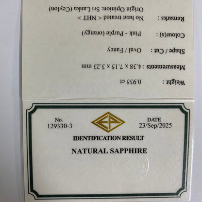 Un-Heat Padparadscha Sapphire 0.935ct / Sri Lanka