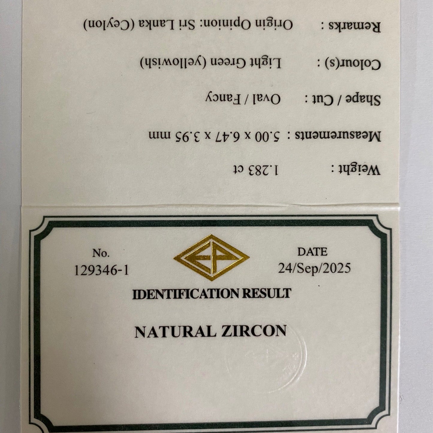 Greenish Yellow Zircon 1.283ct / Sri Lanka