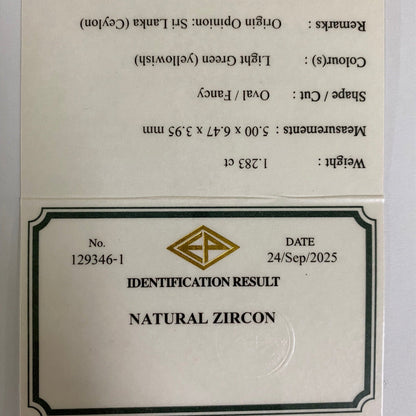 Greenish Yellow Zircon 1.283ct / Sri Lanka