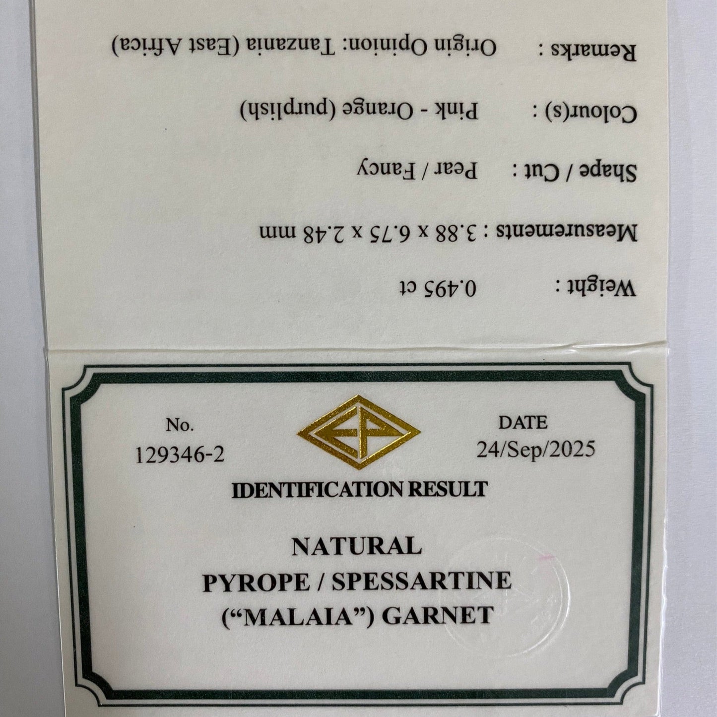 Malaya Garnet 0.495ct / Tanzania