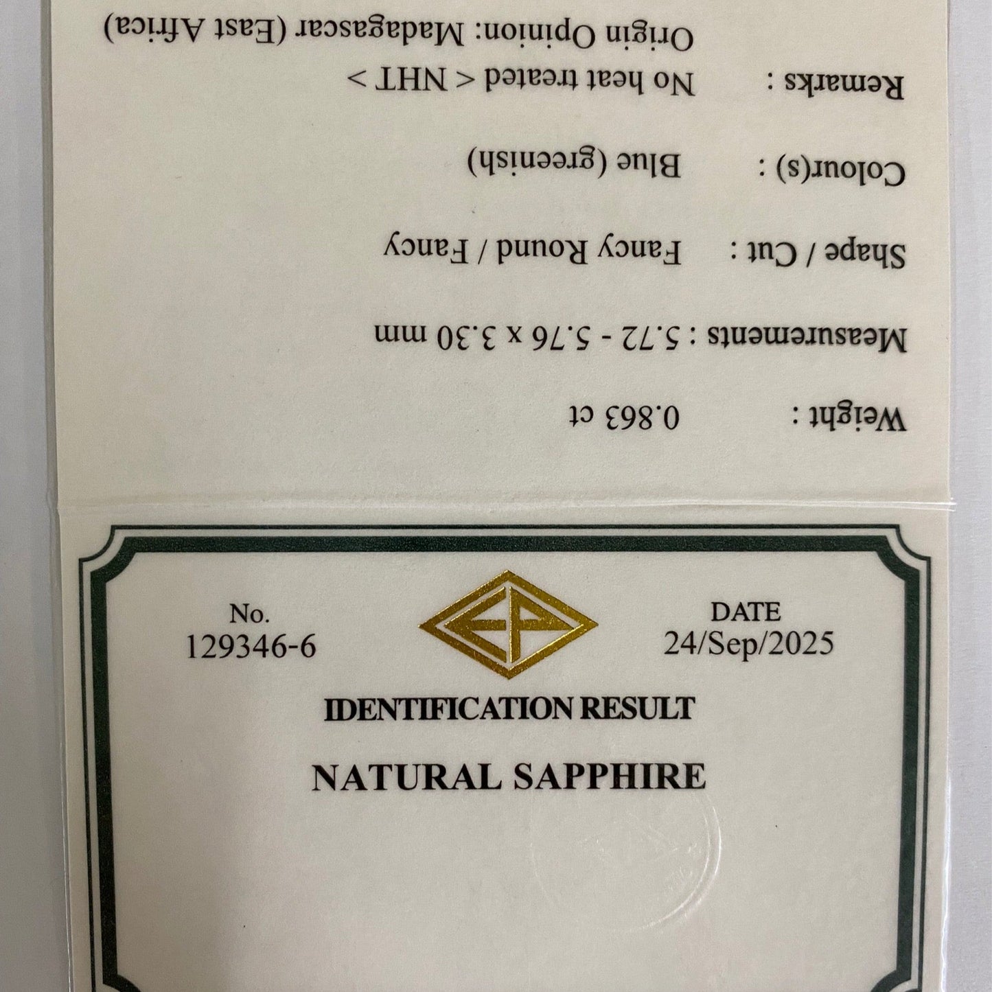 Un-Heat Sapphire 0.863ct / Madagascar