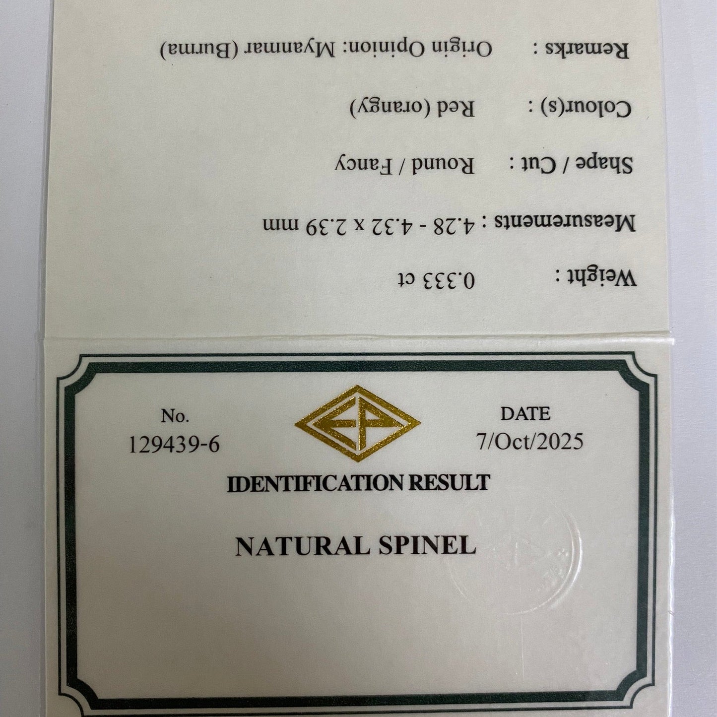 【Trial Price】Orangy Red Spinel 0.333ct / Burma