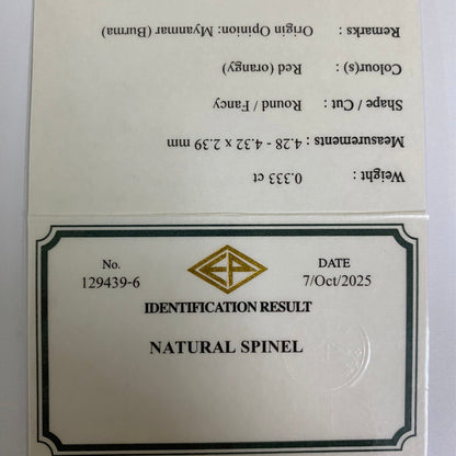 【Trial Price】Orangy Red Spinel 0.333ct / Burma