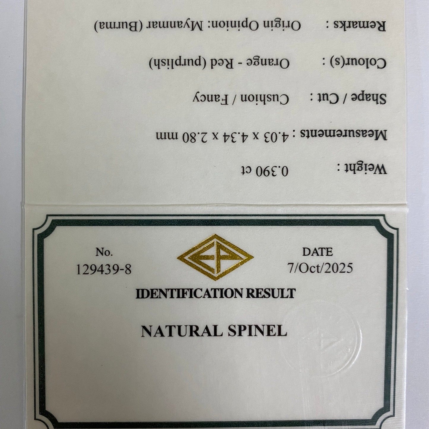 Orangey Red Spinel 0.390ct / Burma