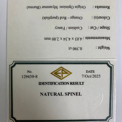 Orangey Red Spinel 0.390ct / Burma