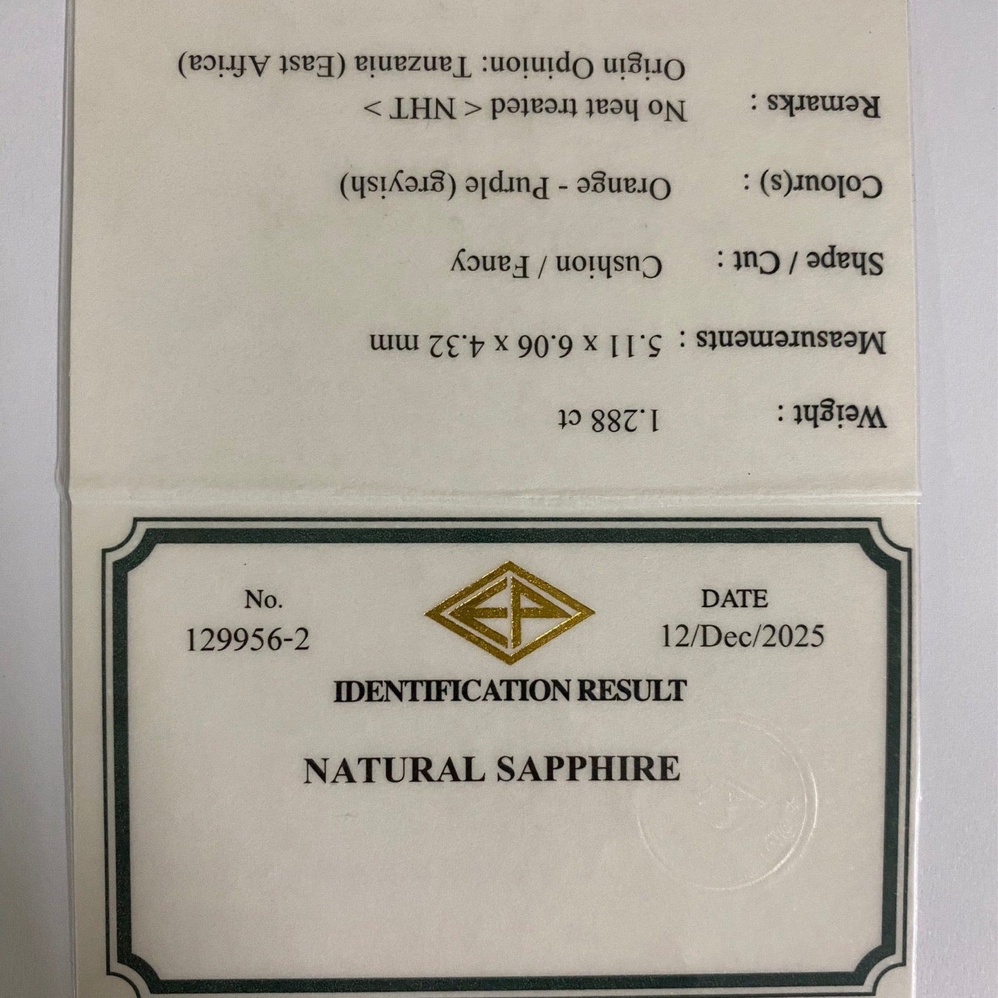 Unheated Sapphire 1.288ct / Tanzania