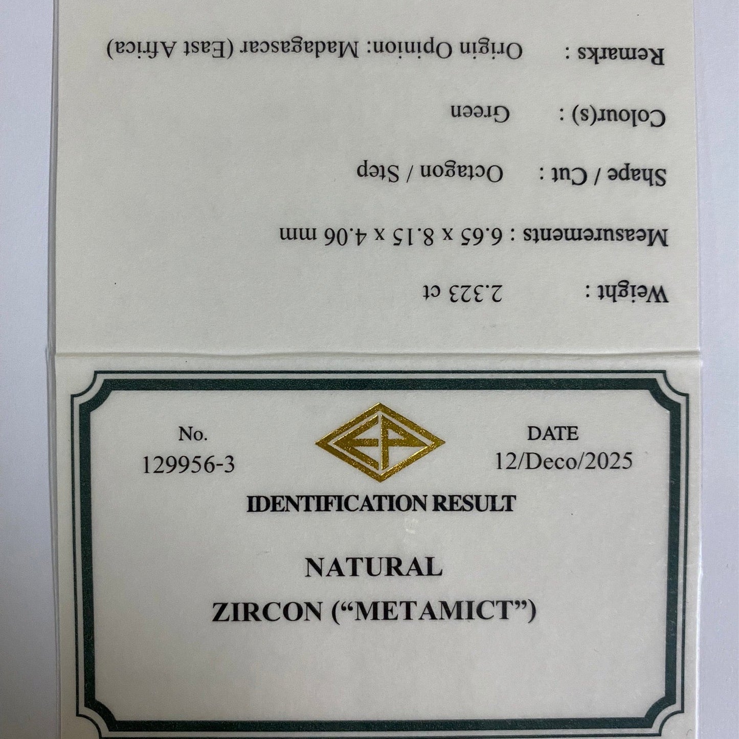 Green Zircon 2.323ct / Madagascar