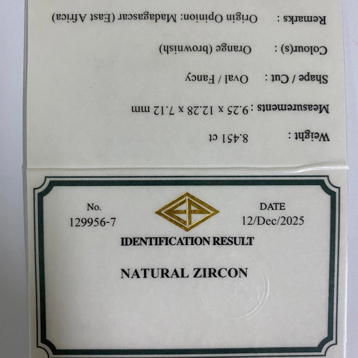Zircon 8.451ct / Madagascar