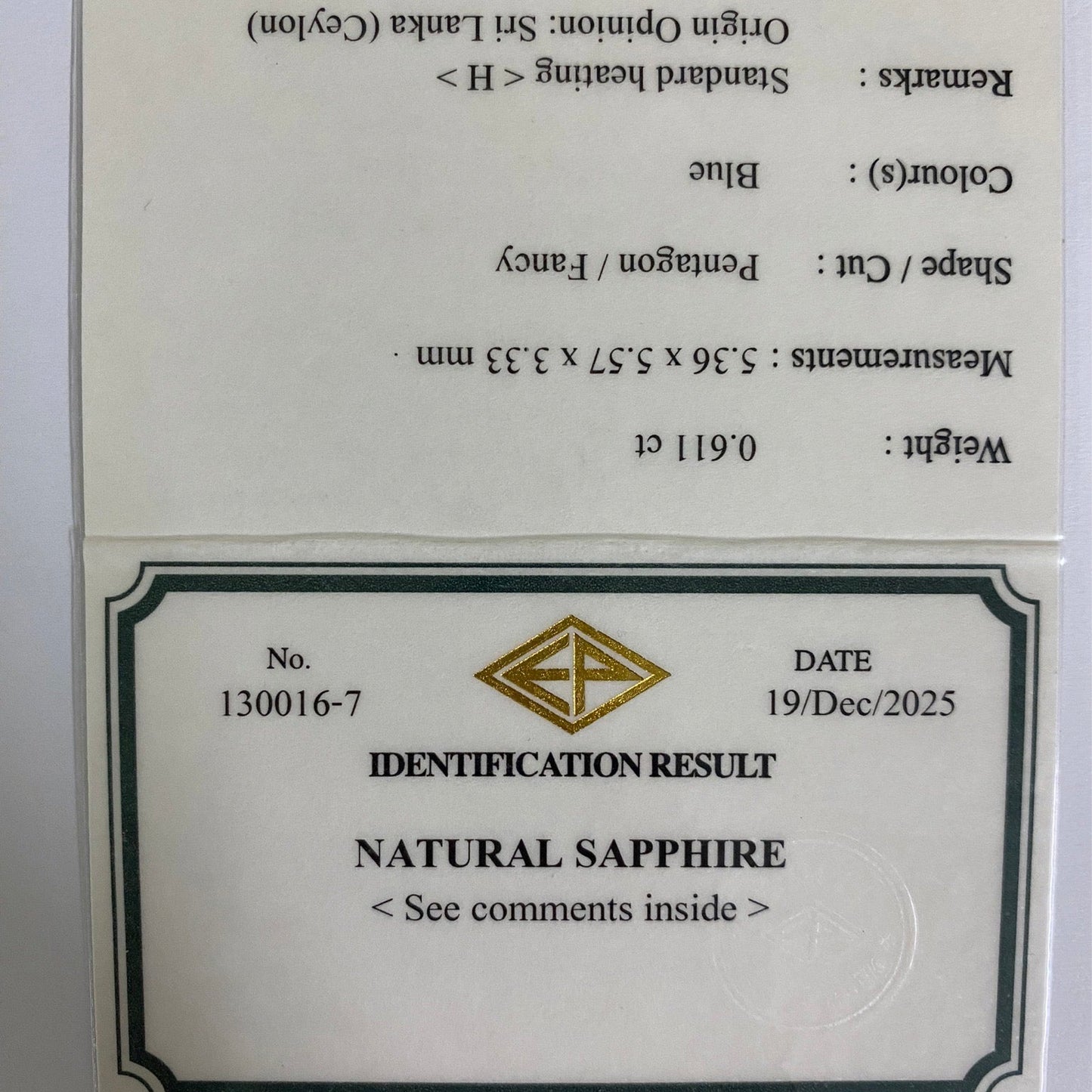 Cornflower Blue Sapphire 0.611ct / Sri Lanka