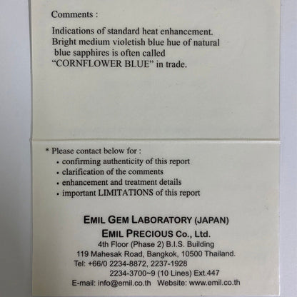 Cornflower Blue Sapphire 0.611ct / Sri Lanka