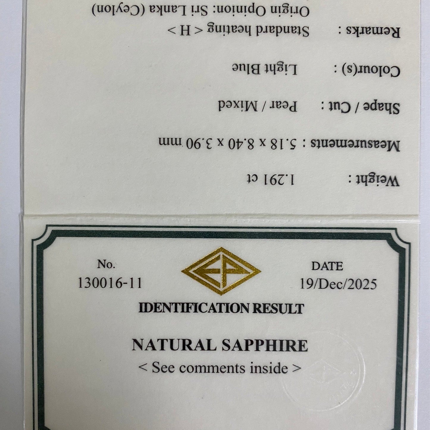 "Sky Blue & Cornflower Blue" Sapphire 1.291ct / Sri Lanka