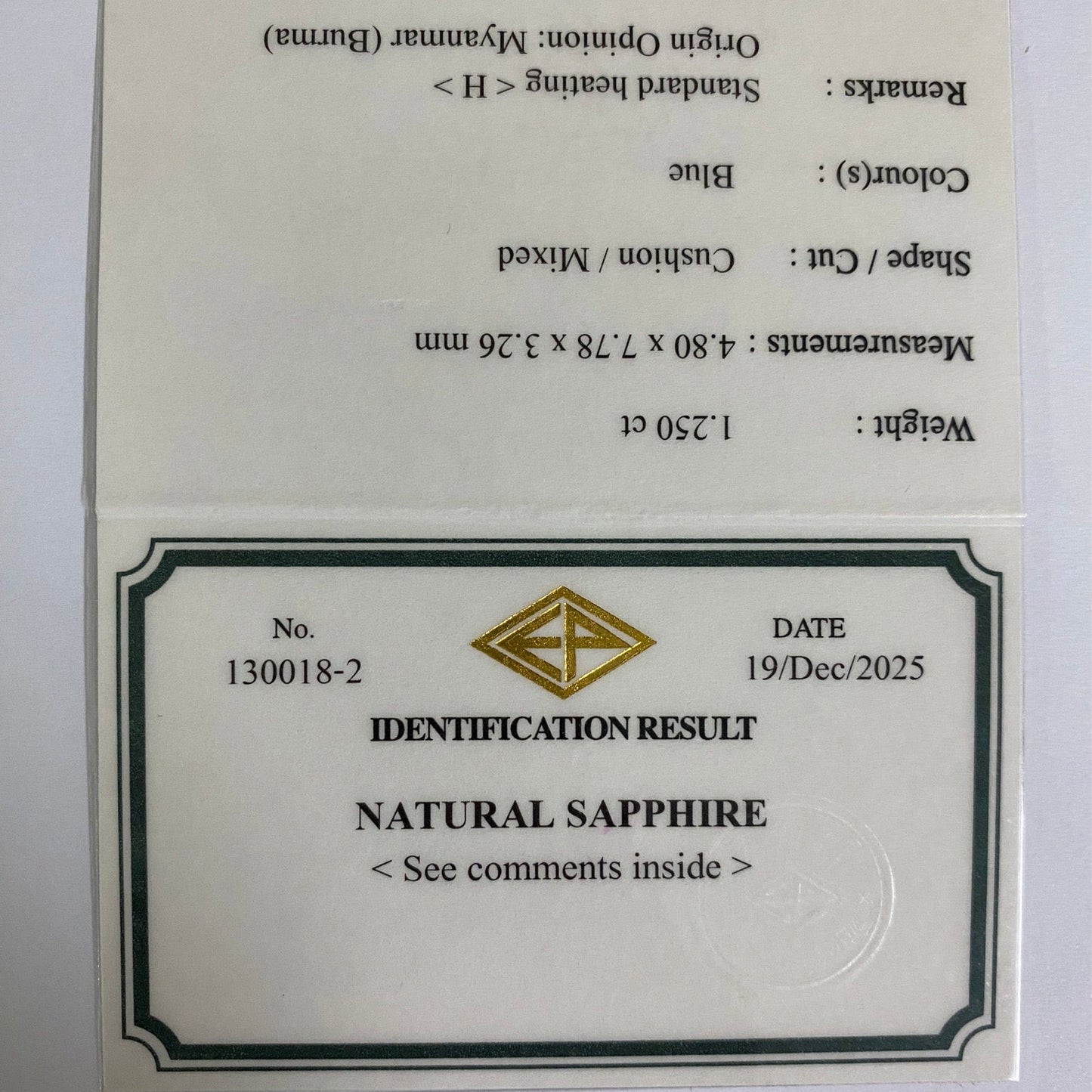 Royal Blue Sapphire 1.250ct / Myanmar