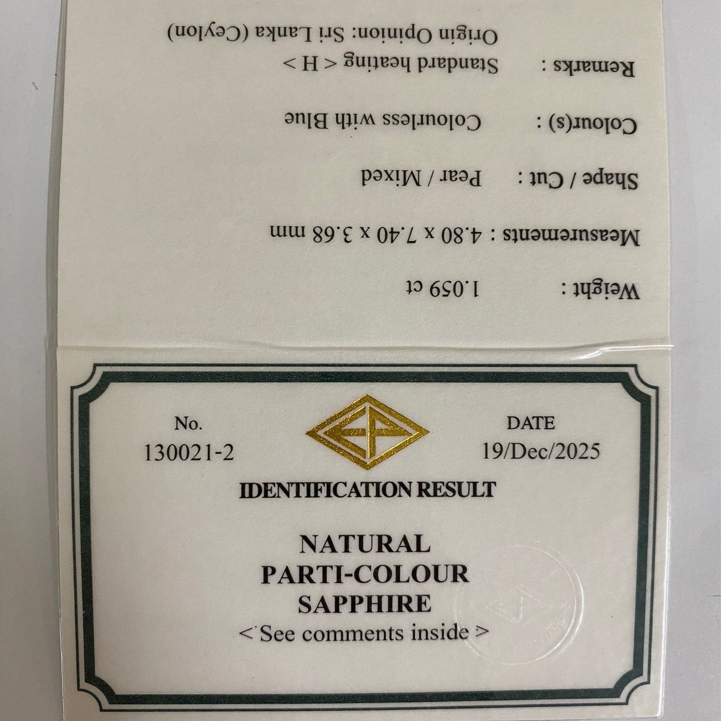 【lulu's Gem】Parti-Color Sapphire 1.059ct / Sri Lanka
