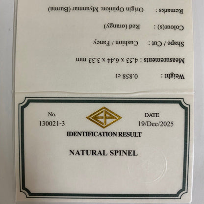 Orangy Red Spinel 0.858ct / Burma